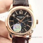 (KM)Swiss Patek Philippe 5205G Complications Annual Calendar Watch Brown Leather Strap